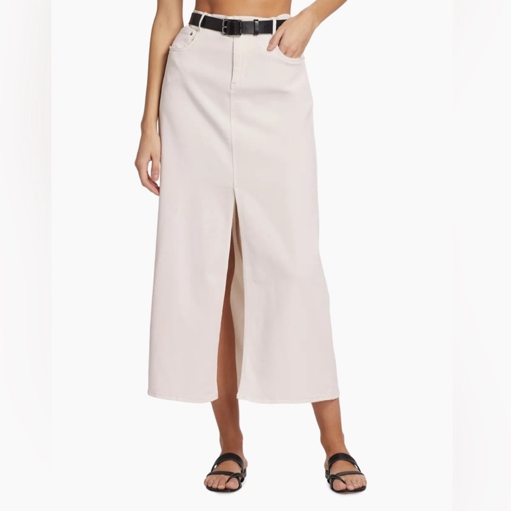 NEW! Splendid Rhiannon Denim Maxi Skirt Front Slit Light Distressed Cream Medium